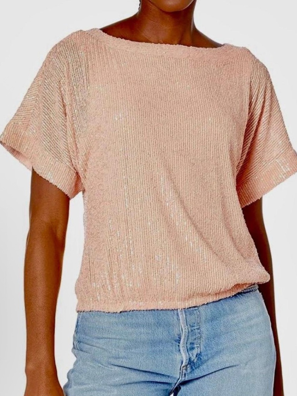 Trina Turk Blush Sequin Knit Short Sleeve Top In sizes S, M